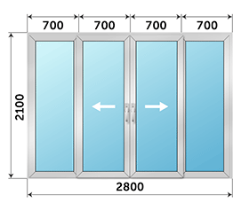 Четырехстворчатая дверь остекленная ALUMARK 2800x2100