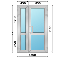 Полуторная дверь остекленная ALUMARK 1300x2100