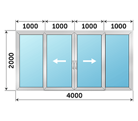Четырехстворчатая дверь остекленная ALUMARK 4000x2000