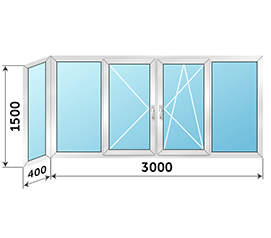 Теплое балконное окно Rehau 3400x1500