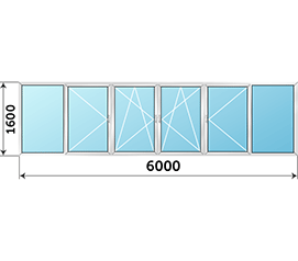 Теплое балконное окно Rehau 6000x1600